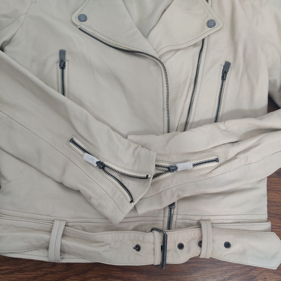 *Bod & Christensen Elegant Cream Leather Biker Jacket – Size L - Picture 6 of 12